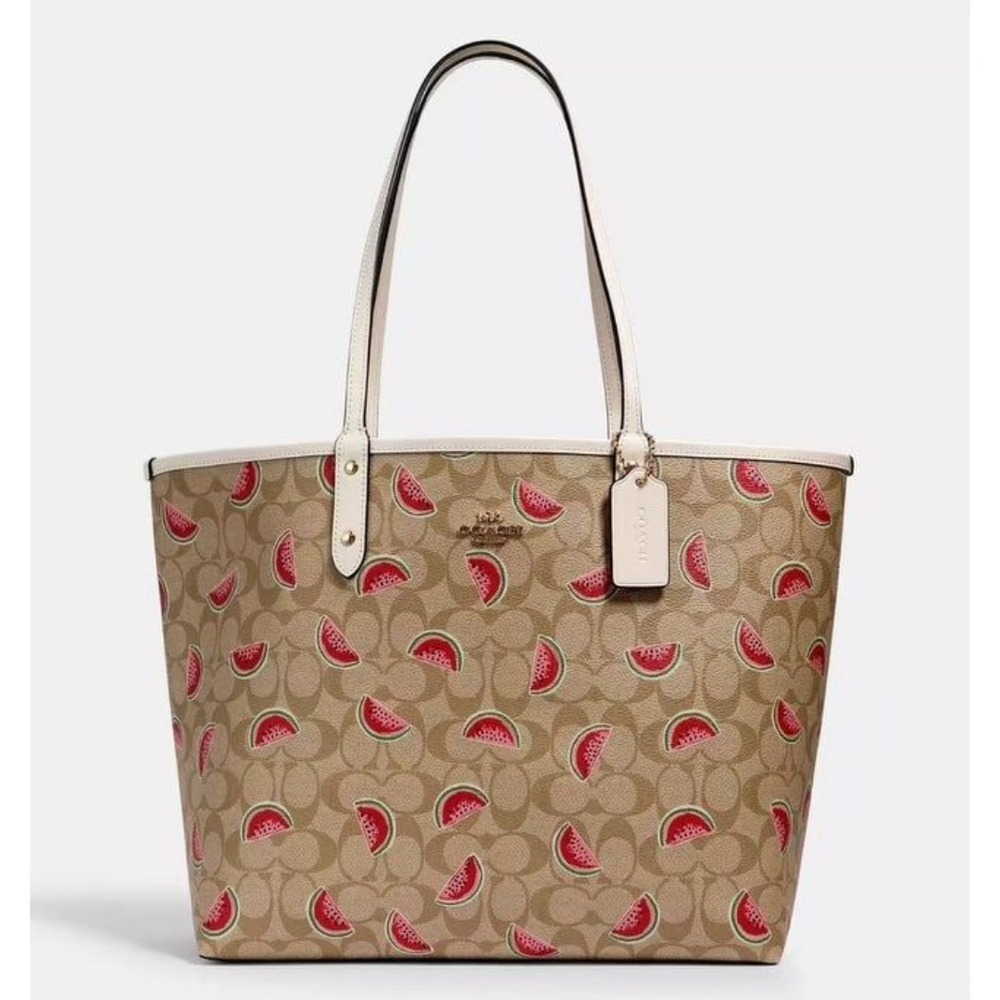 COACH Reversible City Tote Purse In Signature Canvas With Watermelon Print NEW